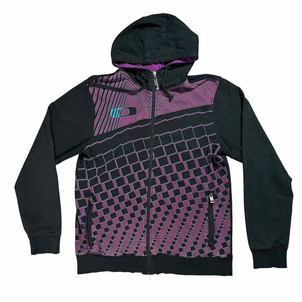 Oakley Mens Slim Fit Full Zip Graphic Hoodie Black Purple Large
